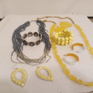 Beautiful 7 Piece Yellow Silver Gray Blue Jewelry Set